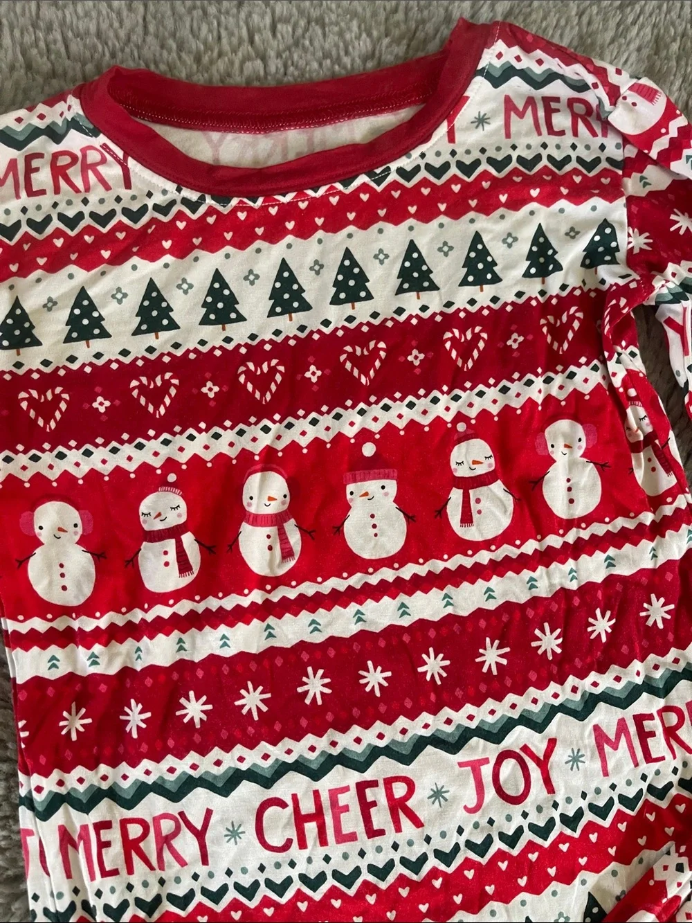 Ugly Christmas Sweater Red Holiday Pajama Set Snowman & Trees Sz 7/8